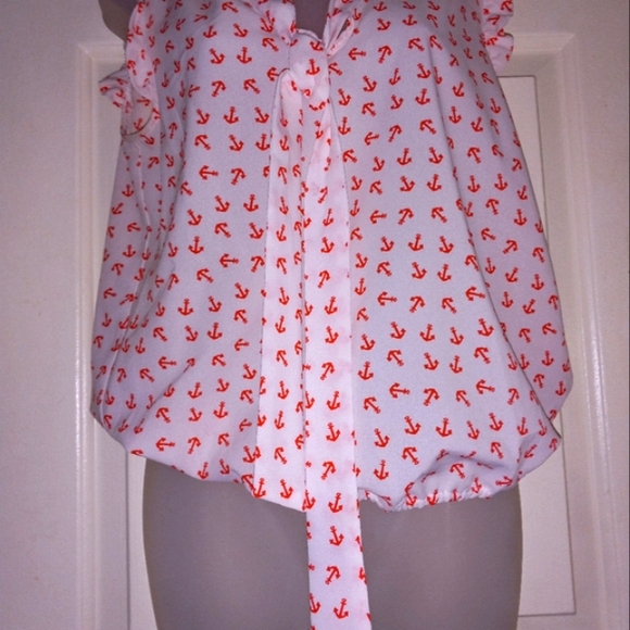 Eyeshadow Women's Sz Small Anchors White Red Ruffles Sleeveless Nautical Boating - Picture 3 of 16